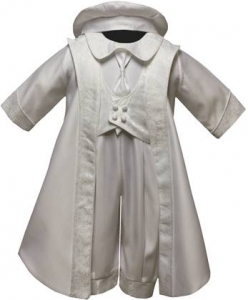 Boys Satin Christening Suit w/ Brocaded Jacket