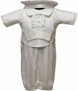 Boys Satin Christening Suit w/o Jacket- (White)