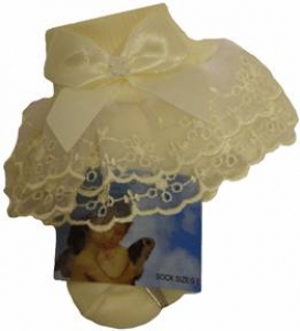 Girls Organza Socks w/ Satin Trimming 022105E-Ivory