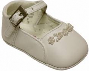 Girls Infants crib shoes with pearls-White