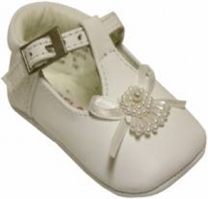 Girls Infants shoes T strap with flowers-White