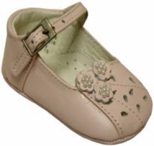 Girls Infants crib shoes with flowers & pearls-Pink