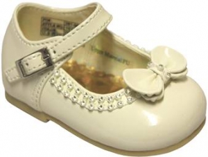 Girls Dressy Shoe w/ Bow and Rhinestones Design-BonePat