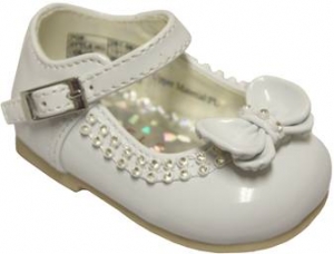 Girls Dressy Shoe w/ Bow and Rhinestones Design-WhtPat