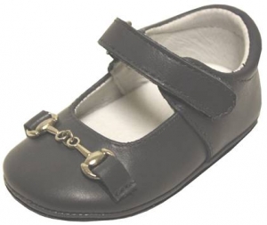 Girls Mocassin Leather w/ Chain-Pewter