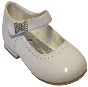 Dress Shoe w/ Single Perforated Line & Rhinestone Bow on Velcro Buckle