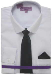 BOYS DRESSY SHIRTS (LONG SLEEVE) WHT/BLACK