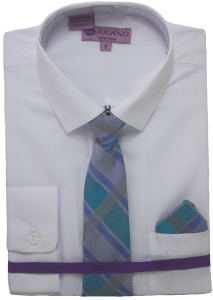 BOYS DRESSY SHIRTS (LONG SLEEVE) WHITE/AQUA