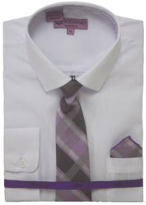 BOYS DRESSY SHIRTS (LONG SLEEVE) WHITE/LILAC